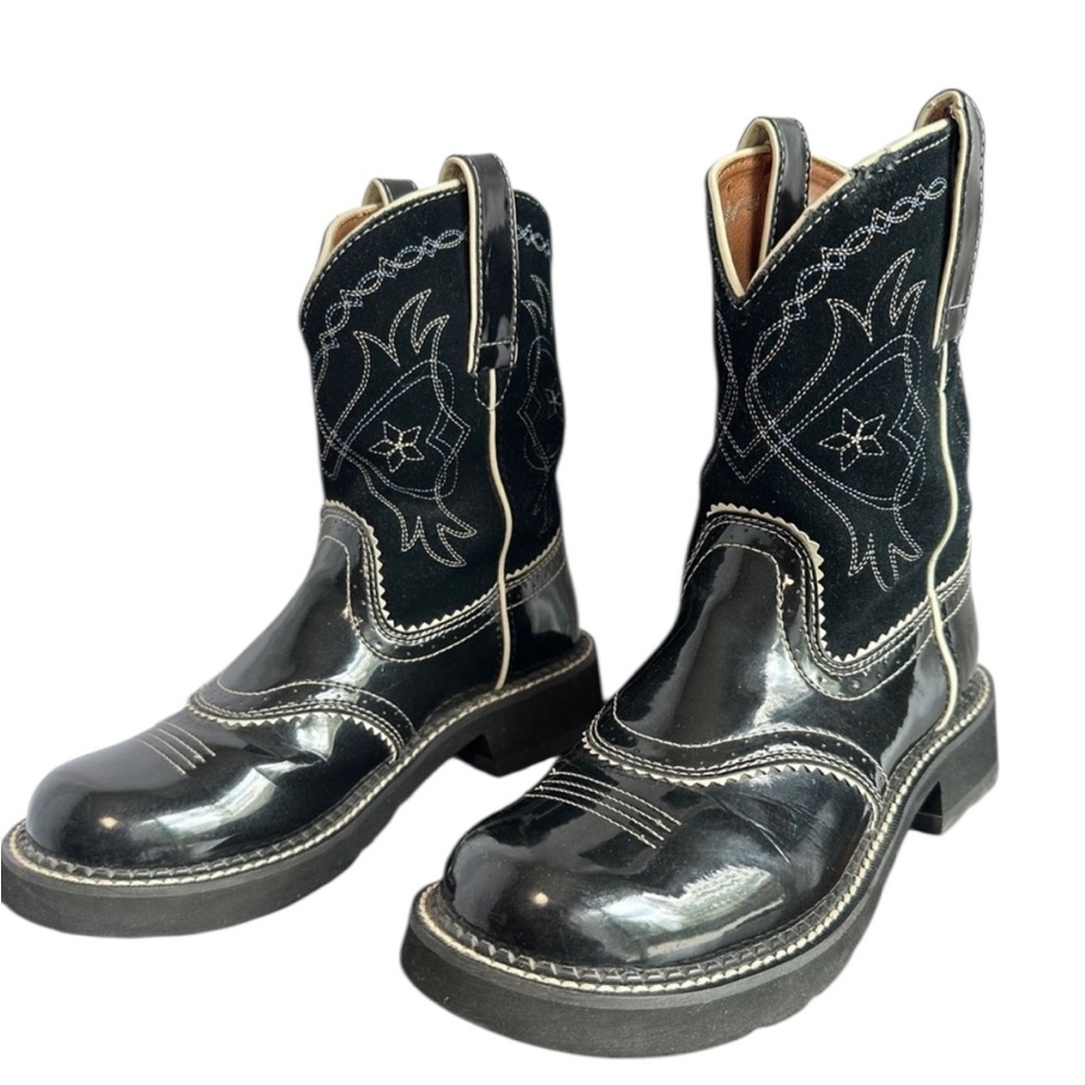 Ariat Black Patent Leather Western Pull-On Boots